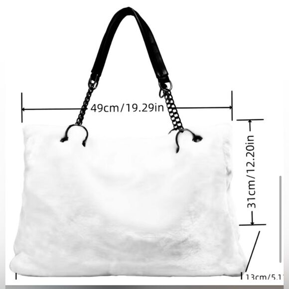 NWOT Chic Faux Rabbit Fur Large Shoulder Bag Purse Color Black - Picture 8 of 8